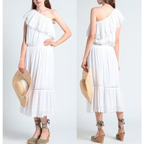 Melissa Odabash Jo Chochet One Shoulder Midi Dress White Size L - Picture 2 of 8